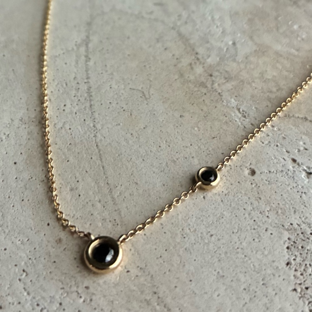 Solid 14k 2 Natural Black Diamond Bezel set necklace 16”